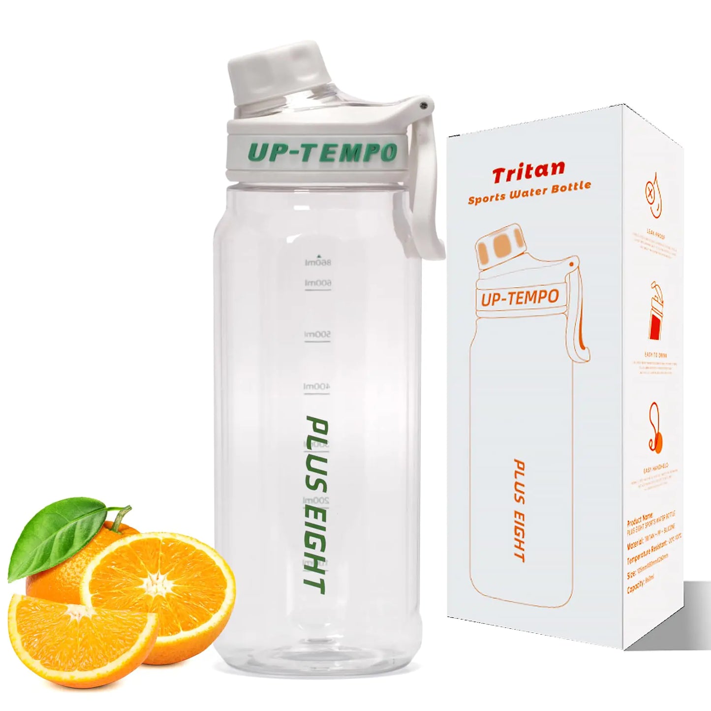 pluseight 29 oz Sports Water Bottles Water Bottle With Funnel Leak-Proof Tritan BPA-Free Wide Mouth with Carrying Strap for Women Men Gym Fitness Outdoor (White)